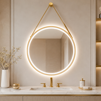Miroir de salle de bain LED rond intelligent avec cadre en alliage d'aluminium brossé, cadeaux de maquillage pour femmes, 3 couleurs, fonction intelligente, anti-buée