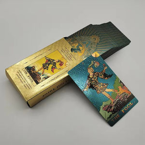 YY Gold Foil Tarot Deck Venta al por mayor Juego de mesa de alta calidad Tarjetas de oráculo de plástico personalizadas con caja abatible magnética - Product Image 1