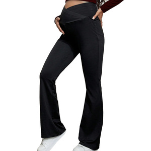 Maternité beurre doux Flare Leggings taille haute sur le ventre cloche bas décontracté Yoga Leggings pantalon <span class=keywords><strong>de</strong></span> grossesse - Product Image 3