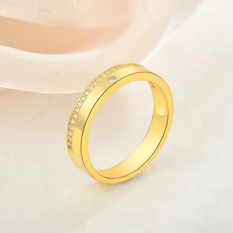 Überzogener Gelbgold ring Großhandel Zirkonia Echtes Silber Frauen CZ Ring Eheringe Ringe