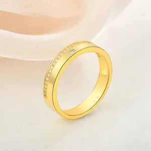 Plated Yellow Gold Ring Wholesale Cubic Zirconia Real Silver Women's CZ Ring Wedding Bands Rings