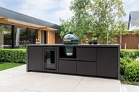 Cuisine d'extérieur de jardin complète à charbon de bois, fumoir à viande, grillades de barbecue en acier inoxydable, armoires de cuisine modernes