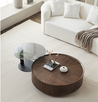 Table basse moderne en bois avec tiroirs pour le salon, ensemble de tables basses rondes vintage avec tables d'appoint