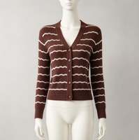 Cardigan rayé à col en V pour femme, pull en tricot color-block, idéal pour un usage quotidien décontracté