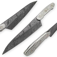 Couteau de Chef Professionnel en Acier Damas Forgé de Haute Qualité, Lame Affûtée Ambidextre, Métal Cuivré Gravé
