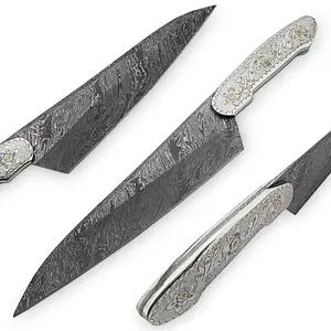 Hoja de acero de Damasco personalizada de alta calidad, cuchillo profesional de Chef de cocina con filo afilado, mango de Metal de cobre grabado - Product Image 6