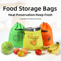 Nieuwe Waterdichte 210d Polyester Aluminiumfolie Draw String Food Fruit Groenten Vers Houden Trekkoord Isolatie Opbergtas