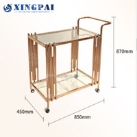 Chariot à thé de luxe XINGPAI à 2 niveaux en acier inoxydable rose doré avec roues, équipement de restauration commercial, buffet