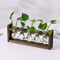 Plante en verre HOT, terrarium avec support en bois pour plantes hydroponiques, vase en verre rond de forme bulbe pour table, pots à fleurs