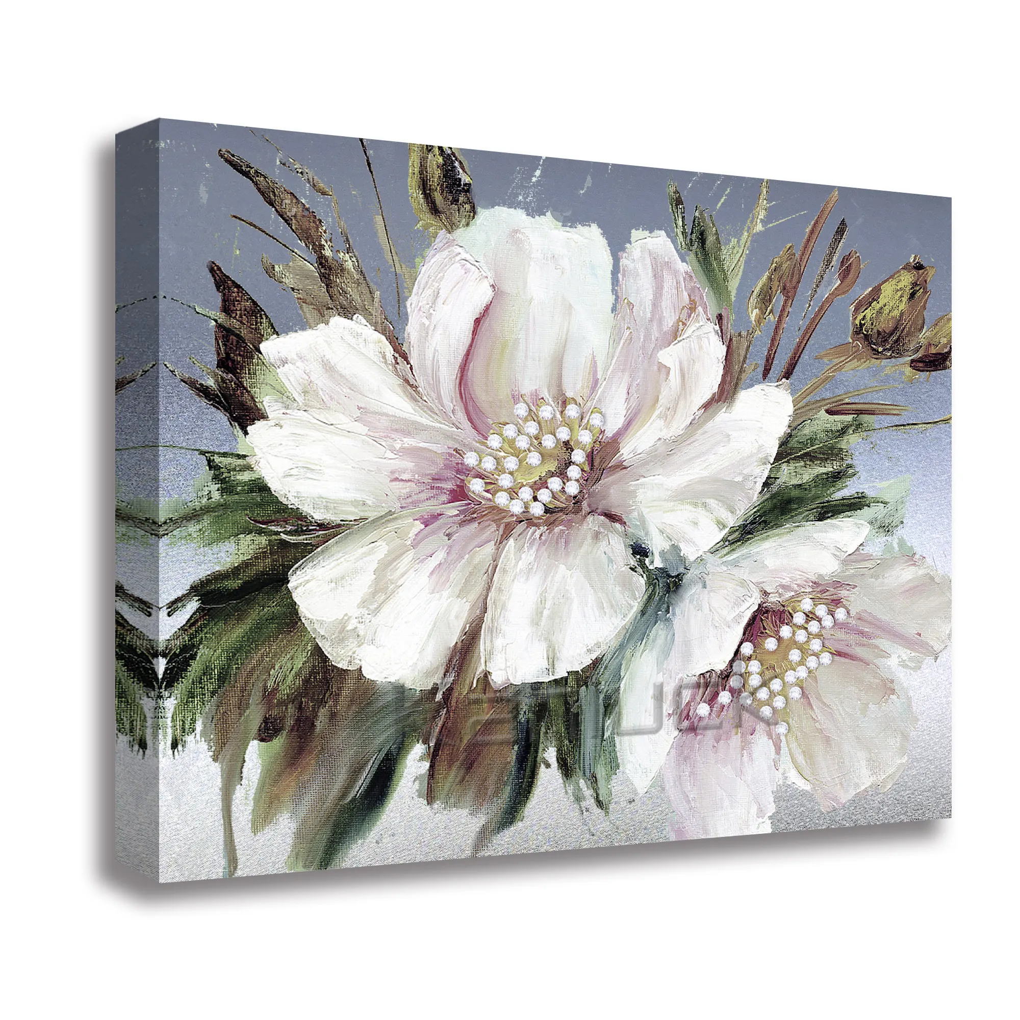 Floral Large Canvas Wall Art With Hand Painting