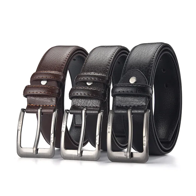 Factory direct supplier 2022 men classical jeans belt brown good quality pin buckle pu belt