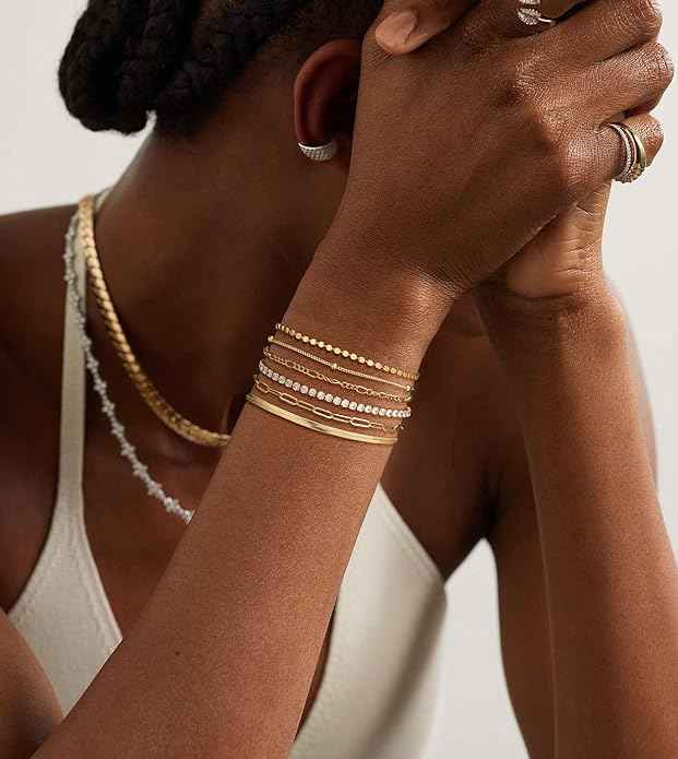 Encanto impermeable 18K chapado en oro pulseras joyería moda apilable Paperclip enlace diamante pulsera de acero inoxidable para mujer