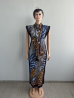 Ensemble Robe Longue Africaine Grande Taille pour Femme, Motif Floral, en Polyester, Légère, Extensible dans les Quatre Sens, Coupe Slim, Idéale pour l'Été
