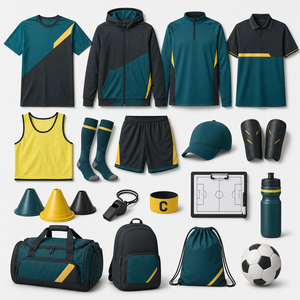 Ensemble d'entraînement de football pour entreprise avec logo personnalisé, t-shirt, short, bouteille d'eau, gants et accessoires de football - Product Image 1