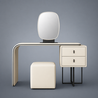 Ensemble de meubles de salle de bain en bois massif de luxe, couleur crème, style moderne minimaliste, table de maquillage en cuir, meubles de rangement pour chambre à coucher