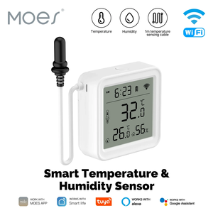 Tuya <span class=keywords><strong>wifi</strong></span> thông minh nhiệt độ độ ẩm cảm biến 1M cảm biến bên ngoài Cáp thăm dò làm việc với Alexa Google ứng dụng nhà màn hình từ xa - Product Image 4