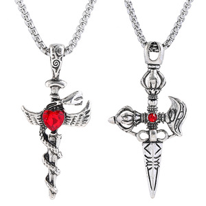 Stainless Steel Chain Jewelry Heart <strong>Dragon</strong> <strong>Sword</strong> Necklace Pendant Retro Punk Cross Tide Men's Accessories - Product Image 1