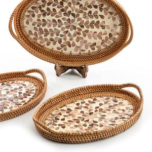 Plateau à chocolat en rotin fait main du Vietnam avec un support pour un service de type arabe - Product Image 6