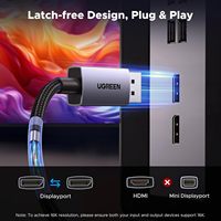 Câble UGREEN 16K 60Hz 80Gbps 2.1 8K 240Hz 4K 480Hz 6.6FT DP HDR HDCP2.3 pour PC portable