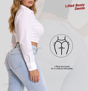 Jean évasé taille haute en denim pour femme, effet ventre plat, extensible, rehausseur de fesses, remodelant, pour le dropshipping - Product Image 2