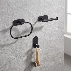 Ensemble minimaliste noir mural pour serviettes, avec barre et crochet, en acier inoxydable, pour salle de bain, accessoires de quincaillerie pour support de serviettes fixe - Product Image 1
