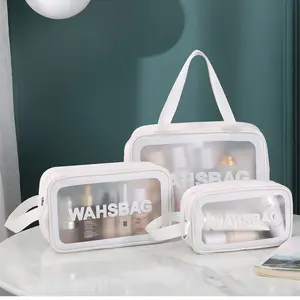 MU Wholesale promotional custom logo clear makeup bag zipper waterproof travel cosmetic bag set