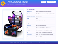 Machine de basket-ball d'arcade de luxe avec LED, jeu de tir et enregistrement des scores, 275x100x280 cm, pour FEC, bar, centre commercial