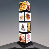 Panneaux de menu de restaurant LED à 4 faces, personnalisables, étanches, support, boîte lumineuse publicitaire mobile rotative multicouche, suspendue