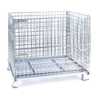 Cage en treillis métallique pour entrepôt, robuste, empilable, pliable, en acier galvanisé, cage de stockage, palettes avec roues