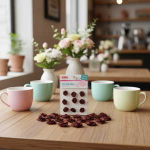 Ilan Flor Tela Deco 2Cm 9Pezzi Decorazioni Artigianali in Tessuto a Forma di Rosa Colore Caffè - Product Image 2