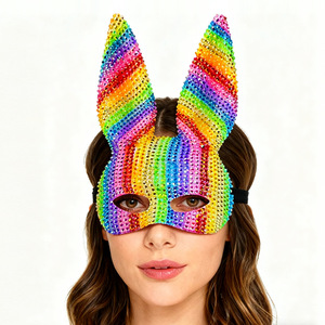 Máscara de conejito con diamantes de imitación, máscara de disfraz de fiesta con lentejuelas rosas para mujeres y niñas, eventos de baile de Halloween - Product Image 4