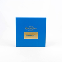 Boîtes rigides en kraft bleu recyclables personnalisables avec logo, design moderne professionnel, gaufrage 4C, pelliculage mat, cadeau