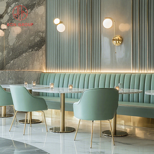 Set di Arredamento Moderno <span class=keywords><strong>per</strong></span> Hotel, Caffetterie <span class=keywords><strong>e</strong></span> Ristoranti: <span class=keywords><strong>Tavoli</strong></span> con Piano in Marmo, <span class=keywords><strong>Sedie</strong></span> Verde Chiaro <span class=keywords><strong>e</strong></span> Divanetti Verdi Curvi Abbinati - Product Image 1