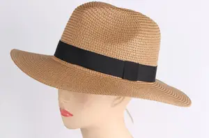 गर्म बेचने फैशन प्रचारक बाल्टी पुरुषों के लिए रिबन के साथ पनामा समुद्र तट पुआल चोटी टोपी फेडोरा प्रकार का टोप टोपी