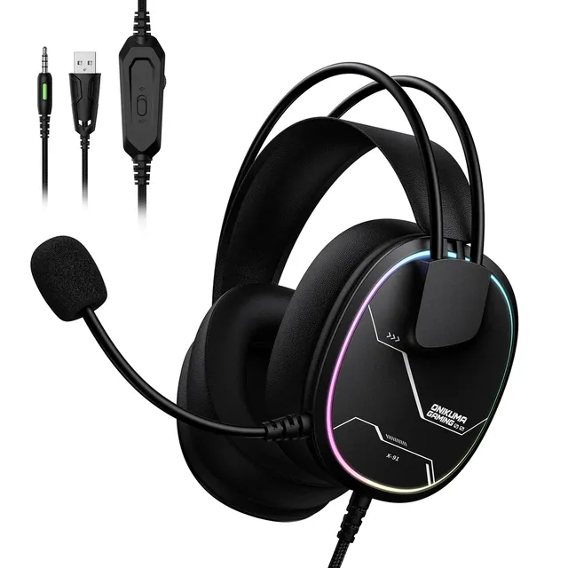 ONIKUMA X91 Ergonomic Design Hi-Fi Surround Sound RGB Lighting Wired Gaming Headset with HD Mic for Computer PC PS4 Xbox Gamer