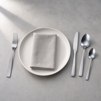 Ensemble de couverts en acier inoxydable 18/10 de style industriel avec logo personnalisé, finition sablée, comprenant cuillère, fourchette et couteau à dîner
