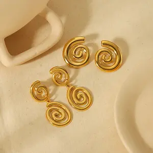 2024 Nueva joyería de moda libre de deslustre 18K chapado en oro de acero inoxidable Vortex Stud pendientes espiral pendientes de gota para mujeres