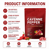 Gélules de piment de Cayenne à marque privée 3000mg Formule botanique Vitamines pour adultes Améliore la mémoire et le sommeil 240 gélules