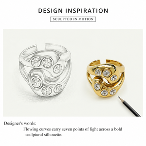 Sculptural Zircon Open <b>Ring</b> Stainless <b>Steel</b> 14K Gold Vacuum Plated Adjustable Statement <b>Ring</b> 22.9 mm - Product Image 2