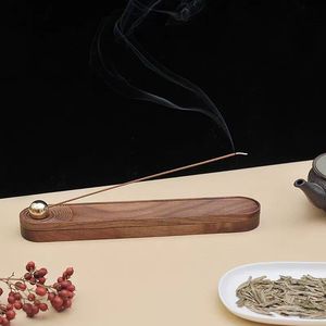Brûleur d'encens en bois de noyer d'inspiration zen avec boule en laiton et bâtonnets créatifs pour cérémonie du thé et usage aromatique - Product Image 2