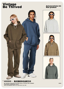 Felpa da <span class=keywords><strong>uomo</strong></span> con cappuccio spessa Plus-size Casual di marca autunno Trendy tinta unita con felpa con cappuccio foderata in pile - Product Image 2