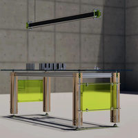 Table en verre avec profil en aluminium moderne, cadre en métal rectangulaire, bureau d'ordinateur minimaliste, mobilier de maison créatif, durable