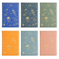 Carnet à couverture rigide en cuir PU sur le thème de l'astronaute, reliure cousue, impression dorée, ligné, format poche pour l'école et le bureau