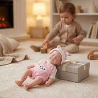 Poupée Reborn en Silicone de 12 pouces, faite à la main, yeux fermés, rose, chapeau mignon, vêtements, cadeau pour filles