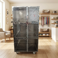 Cage d'isolement vétérinaire en acier inoxydable pour animaux de compagnie avec oxygénothérapie et chauffage infrarouge pour chiens et chats, idéale pour hôpitaux et cliniques.