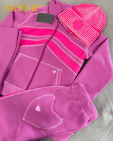 Y2k Maßgeschneiderte Damen Designer Streetwear Sets 2-teilig Farbblock Jacke Hose Waffelstrick Langarm Sets Damen Trainingsanzug