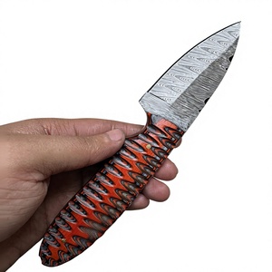 Couteau à lame fixe Drop Point en acier Damas, manche en bois Pakka bleu, couteau de survie pour le camping et le bricolage - Garantie 3 ans, prix abordables - Product Image 3