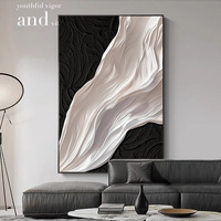 Peinture murale abstraite en pierre de grès encadrée en aluminium, toile métallique nautique texturée noir et blanc style Wabi Sabi, vente en gros