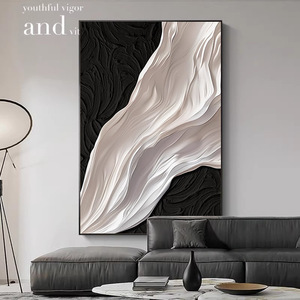 <span class=keywords><strong>Peinture</strong></span> murale abstraite en pierre de grès encadrée en aluminium, toile métallique nautique texturée noir et blanc style Wabi Sabi, vente en gros - Product Image 3