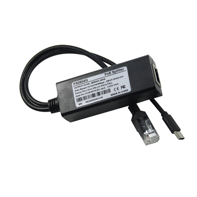 Gigabit USB Type C Active PoE Splitter 48V to 5V IEEE802.3af Power Over Ethernet POE Splitter